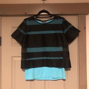 Per Se by Carlisle Teal and Black Sheer T-Shirt